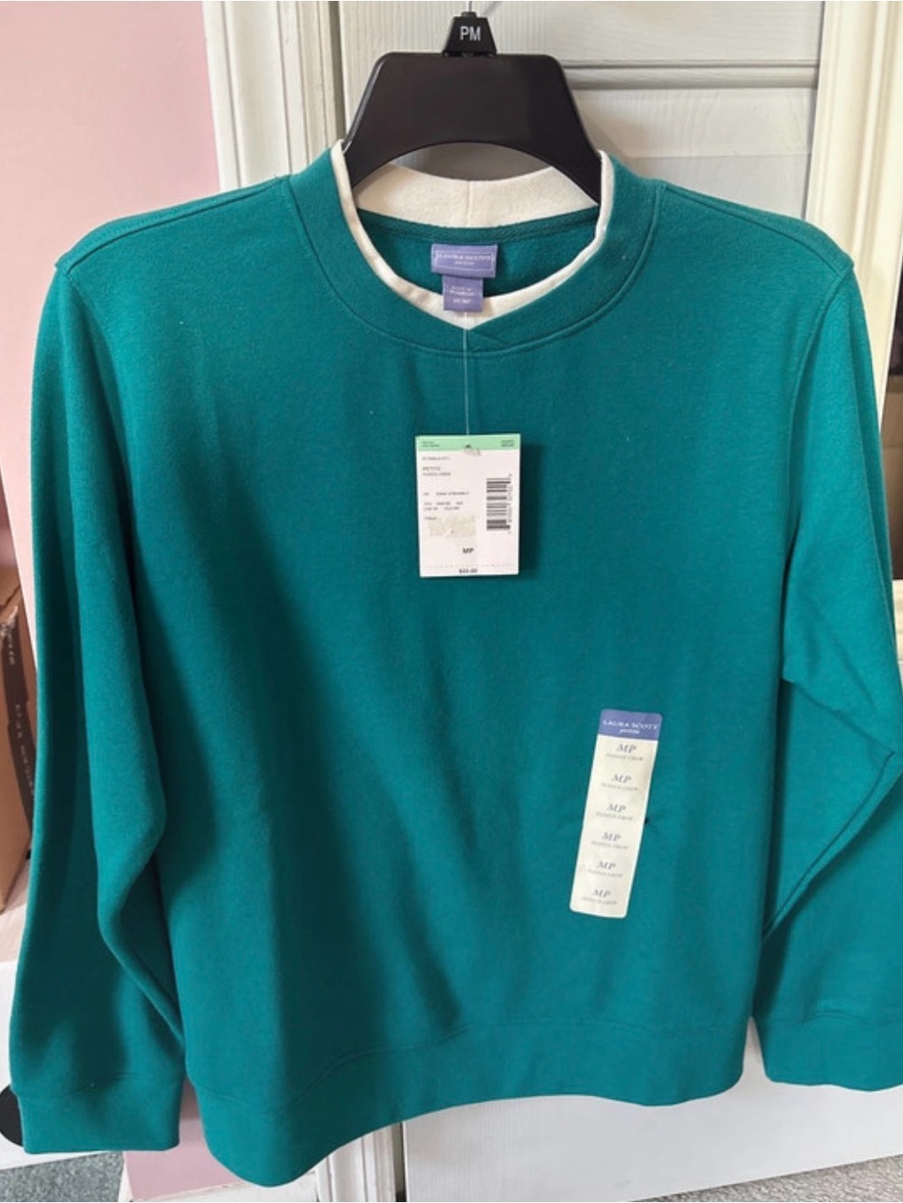 NWT Laura Scott Teal Crewneck Sweatshirt, size Petite Medium